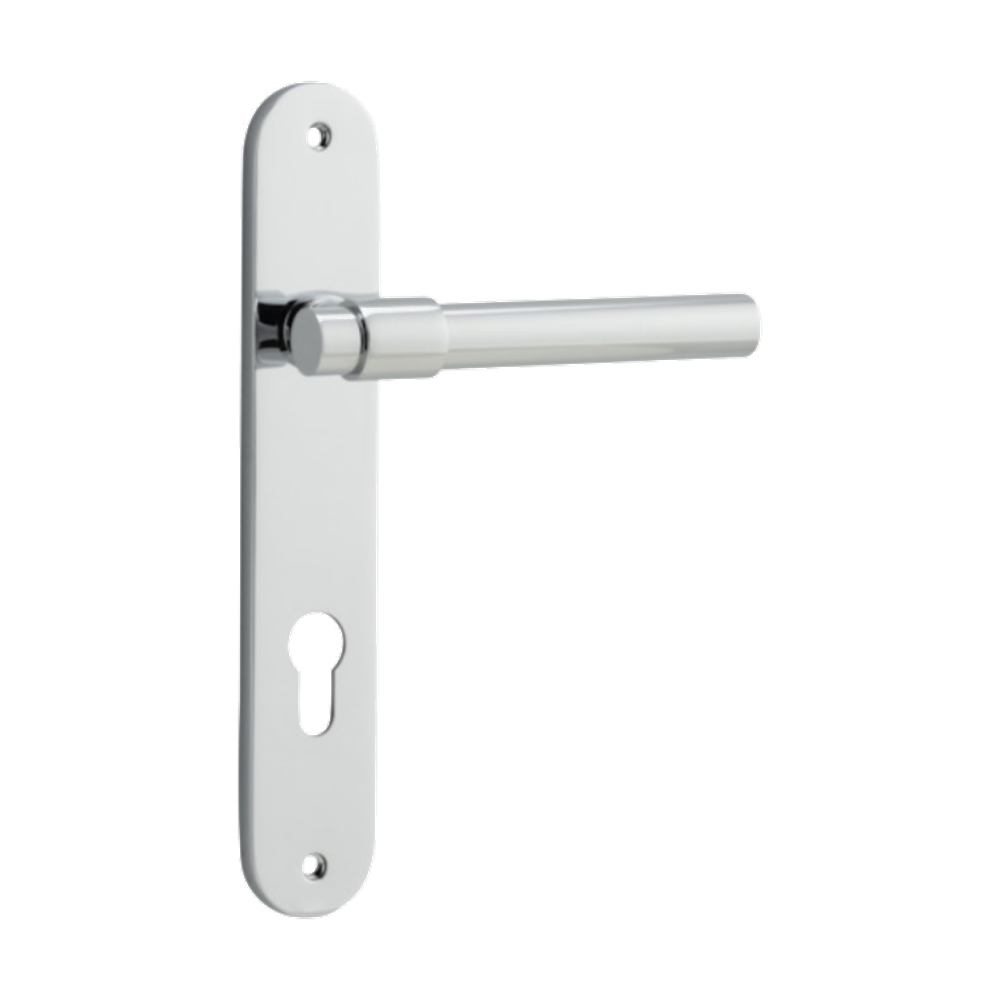 Door Lever Helsinki Oval Euro Pair Polished Chrome CTC85mm H240xW40xP44mm in Polished Chrome