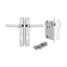 Door Lever Helsinki Oval Euro Pair Polished Chrome CTC85mm H240xW40xP44mm Entrance Kit Mortice Lock Euro Polished Chrome CTC85mm Backset 60mm, Euro Cylinder Key Thumb 6 Pin Polished Chrome L70mm KA1 in Polished Chrome