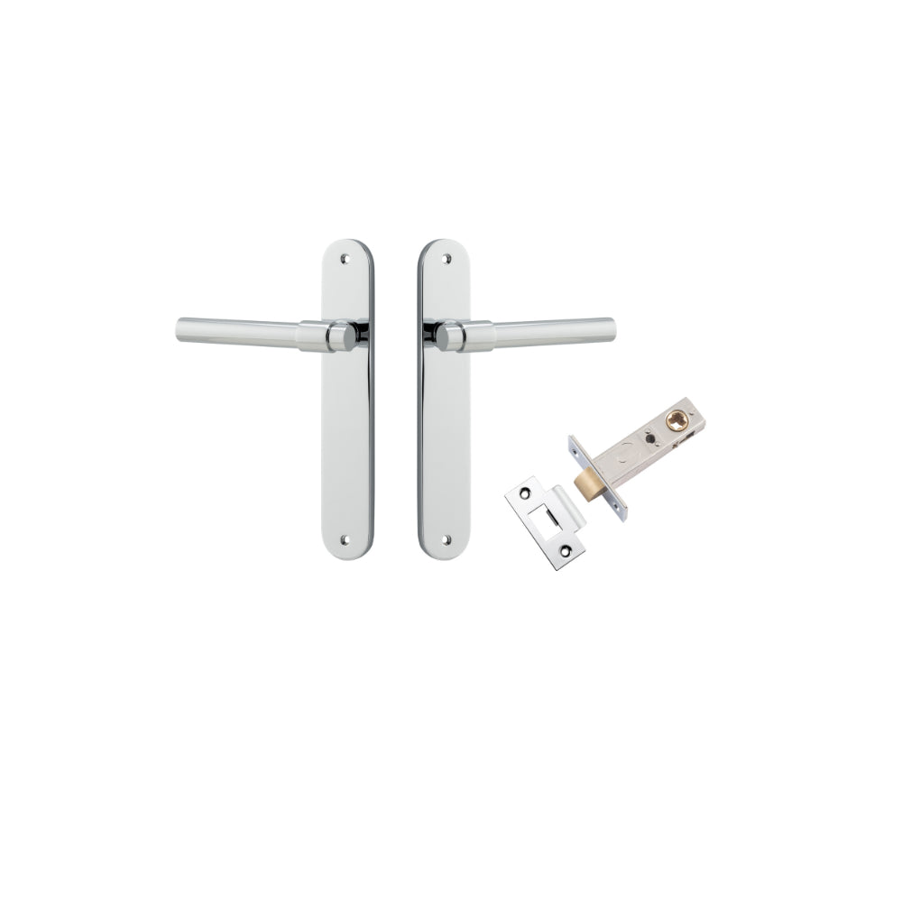 Door Lever Helsinki Oval Latch Pair Polished Chrome H240xW40xP44mm Passage Kit Tube Latch Split Cam 'T' Striker Polished Chrome Backset 60mm in Polished Chrome