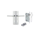 Pair of Iver Helsinki lever door handles on stepped backplates, featuring a sleek black finish and modern design.