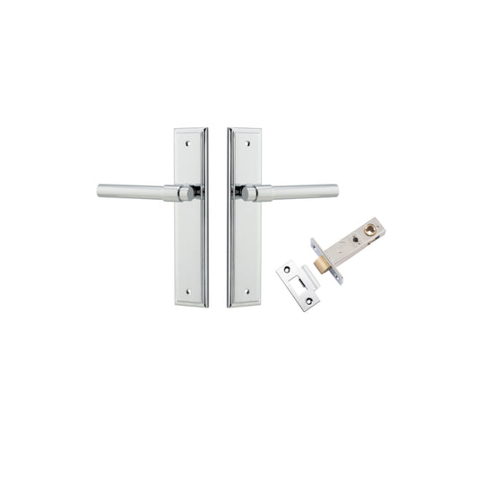 Door Lever Helsinki Stepped Latch Pair Polished Chrome H237xW50xP44mm Passage Kit Tube Latch Split Cam 'T' Striker Polished Chrome Backset 60mm in Polished Chrome