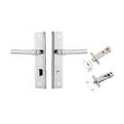 Door Lever Helsinki Stepped Privacy Pair Polished Chrome CTC85mm H237xW50xP44mm Inbuilt Privacy Kit Tube Latch Split Cam 'T' Striker Polished Chrome Backset 60mm Privacy Bolt Round Bolt Polished Chrome Backset 60mm in Polished Chrome