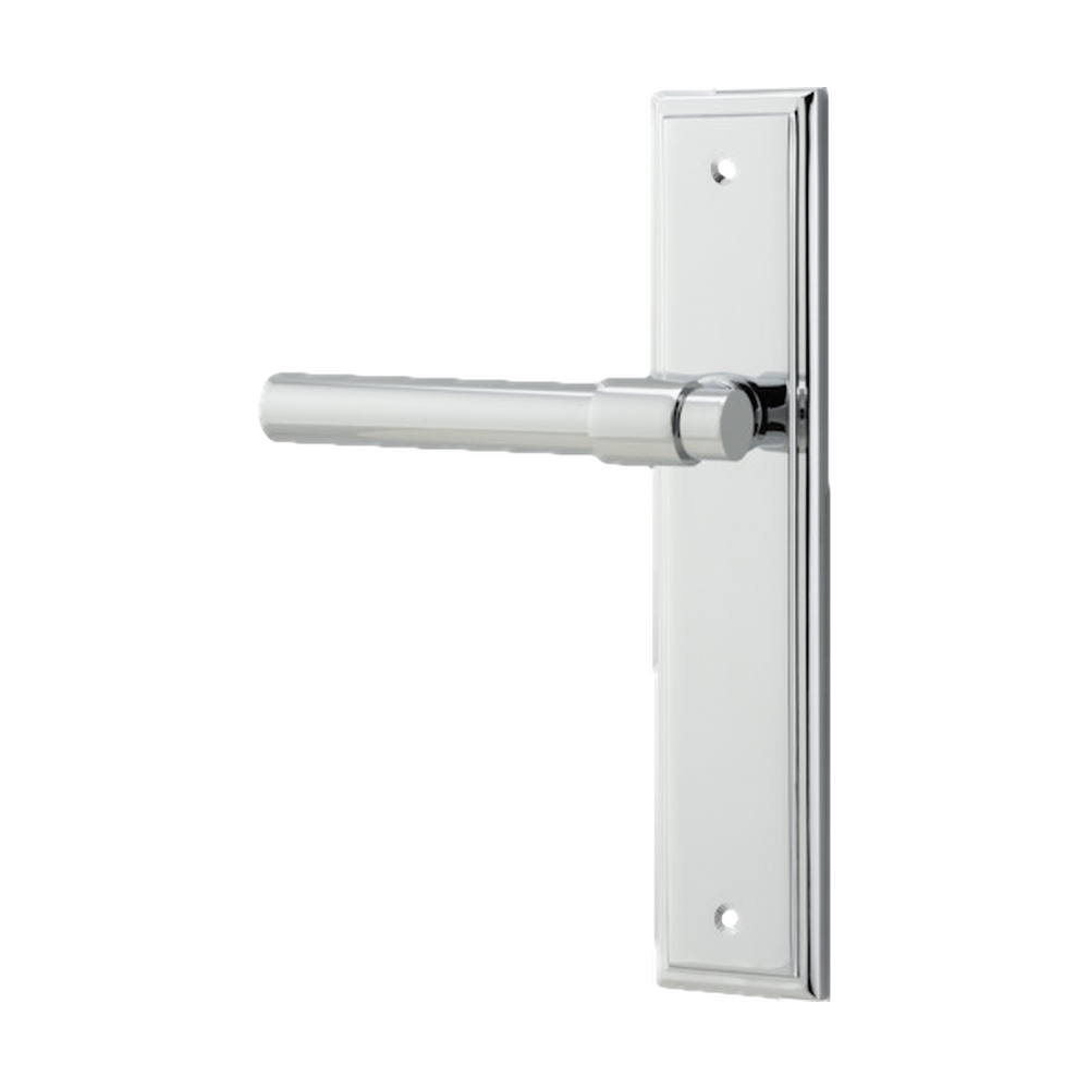 Door Lever Helsinki Stepped Latch Left Hand Fixed Polished Chrome L137xP61mm BPH237xW50mm in Polished Chrome