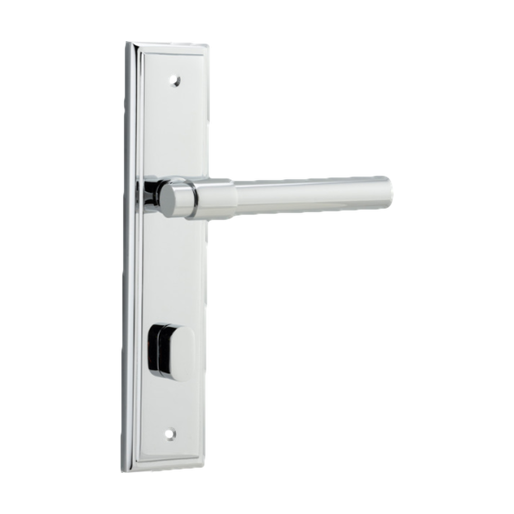 Door Lever Helsinki Stepped Privacy Pair Polished Chrome CTC85mm H237xW50xP44mm in Polished Chrome