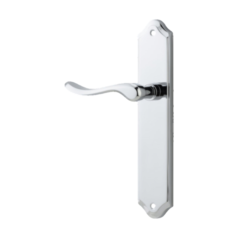 Door Lever Stirling Shouldered Latch Left Hand Fixed Polished Chrome L116xP64mm BPH250xW48mm in Polished Chrome