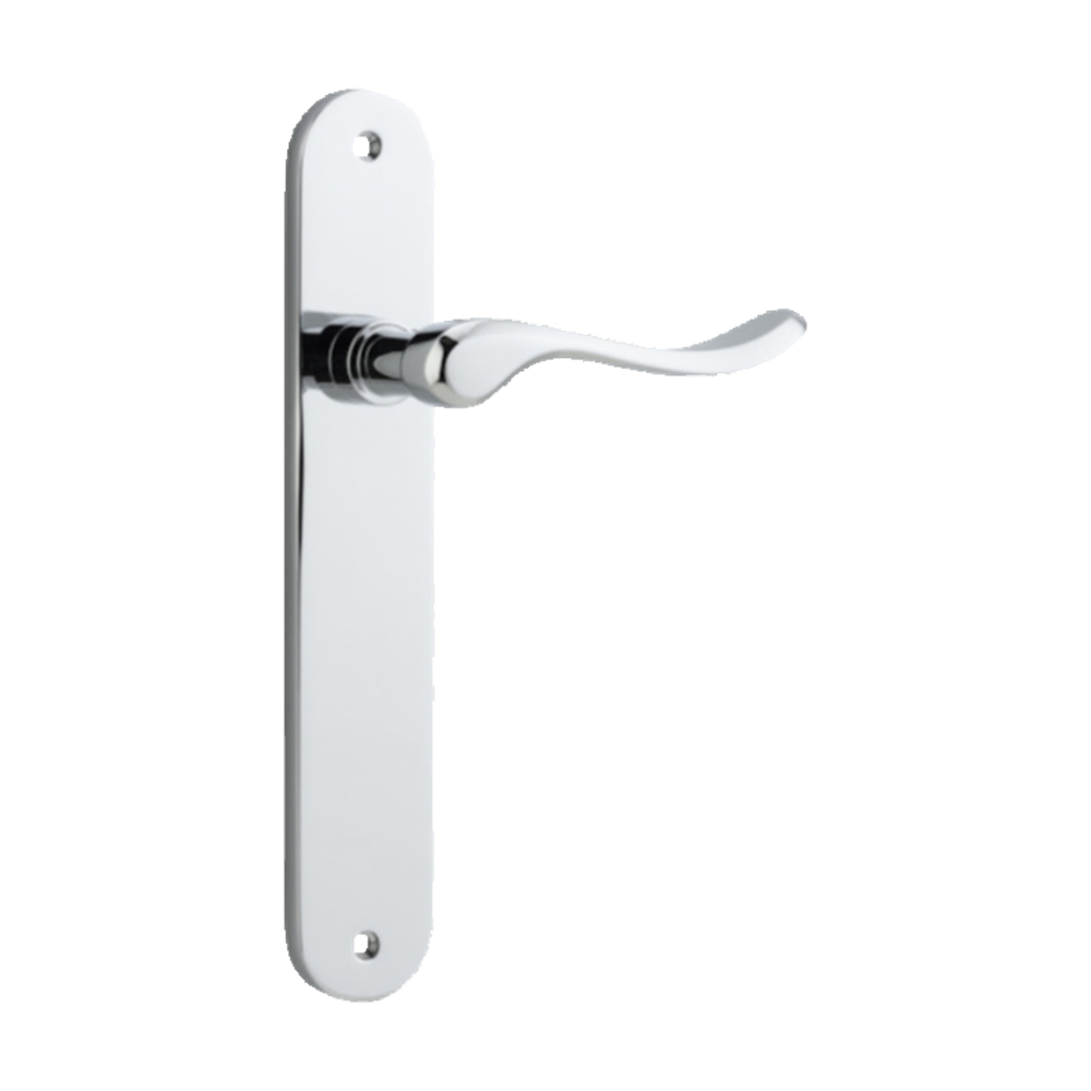 Door Lever Stirling Oval Latch Pair Polished Chrome H240xW40xP64mm in Polished Chrome
