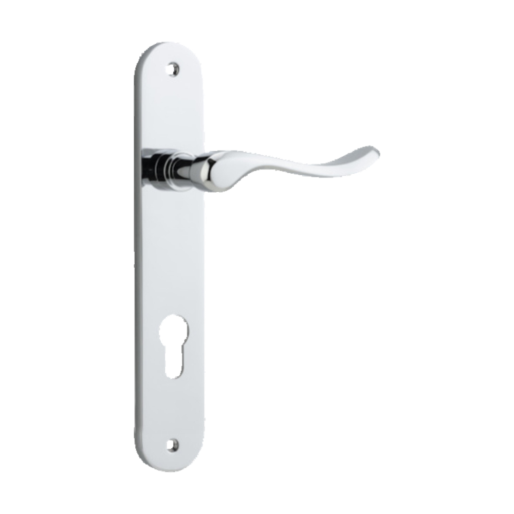Door Lever Stirling Oval Euro Pair Polished Chrome CTC85mm H240xW40xP64mm in Polished Chrome