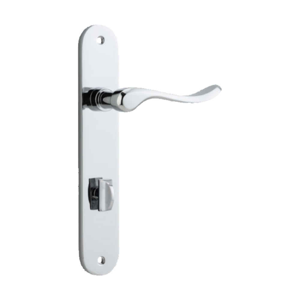 Door Lever Stirling Oval Privacy Pair Polished Chrome CTC85mm H240xW40xP64mm in Polished Chrome