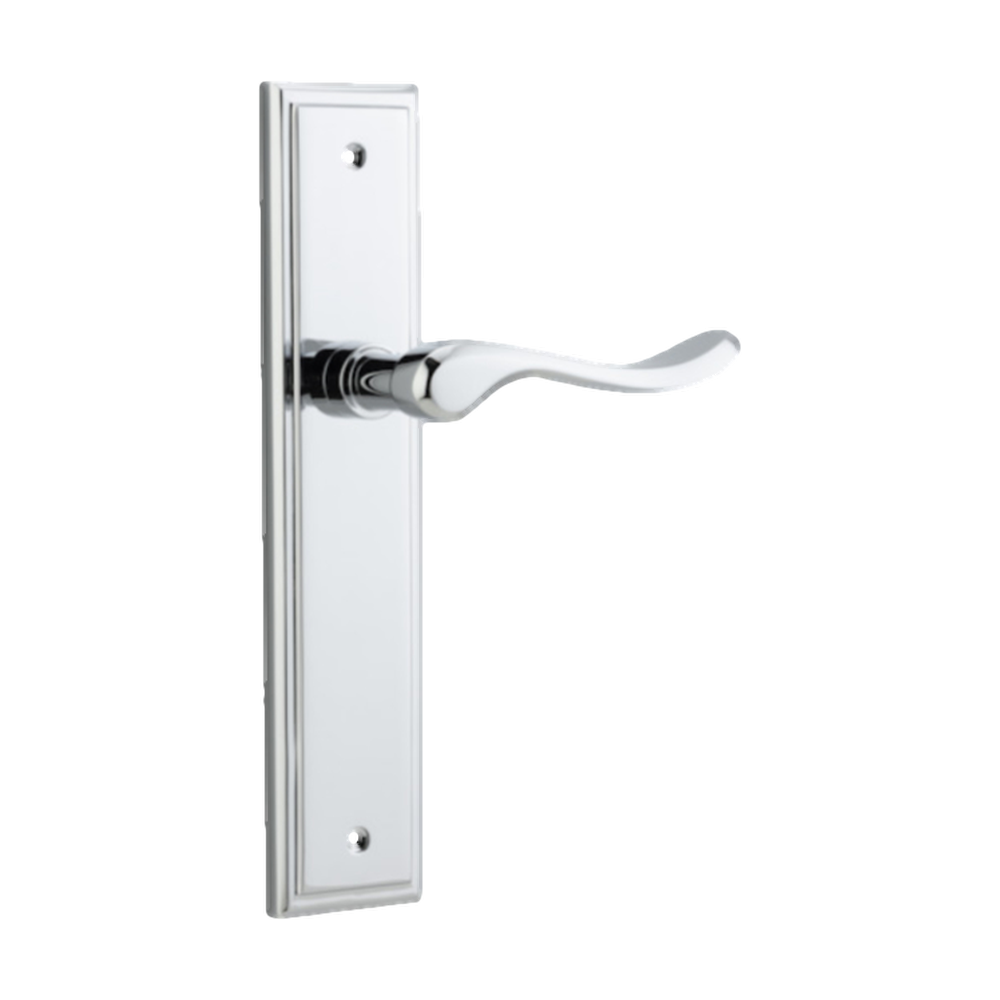 Door Lever Stirling Stepped Latch Pair Polished Chrome H237xW50xP64mm in Polished Chrome