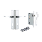 Door Lever Stirling Stepped Euro Pair Polished Chrome CTC85mm H237xW50xP64mm Entrance Kit Mortice Lock Euro Polished Chrome CTC85mm Backset 60mm, Euro Cylinder Key Thumb 6 Pin Polished Chrome L70mm KA1 in Polished Chrome