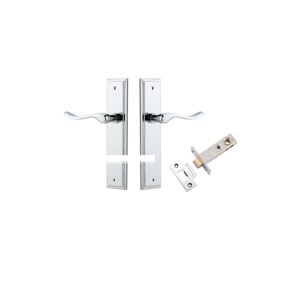 Door Lever Stirling Stepped Latch Pair Polished Chrome H237xW50xP64mm Passage Kit Tube Latch Split Cam 'T' Striker Polished Chrome Backset 60mm in Polished Chrome