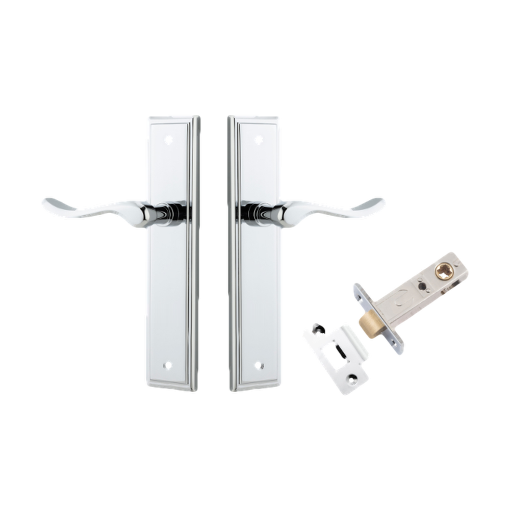 Door Lever Stirling Stepped Latch Pair Polished Chrome H237xW50xP64mm Passage Kit Tube Latch Split Cam 'T' Striker Polished Chrome Backset 60mm in Polished Chrome