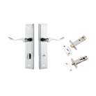 Door Lever Stirling Stepped Privacy Pair Polished Chrome CTC85mm H237xW50xP64mm Privacy Kit Tube Latch Split Cam 'T' Striker Polished Chrome Backset 60mm, Privacy Bolt Round Bolt Polished Chrome Backset 60mm in Polished Chrome