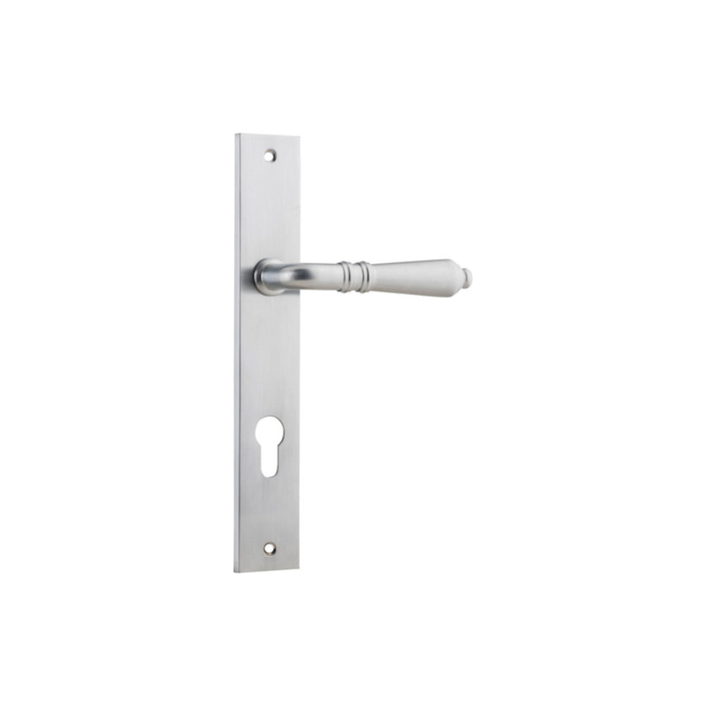Pair of Iver Sarlat lever door handles on rectangular backplates, featuring elegant design and polished finish.