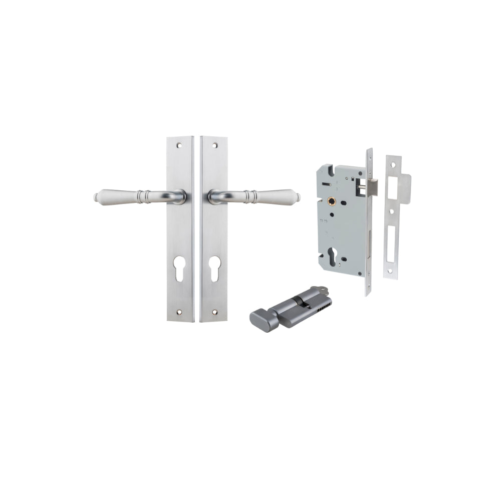 Pair of Iver Sarlat lever door handles with rectangular backplates, featuring a sleek, modern design in a matte finish.