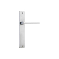 Pair of Iver Baltimore lever door handles on rectangular backplates, featuring a sleek, modern design for interior doors.