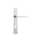 Pair of Iver Baltimore lever door handles on rectangular backplates, featuring sleek, modern design in a polished finish.