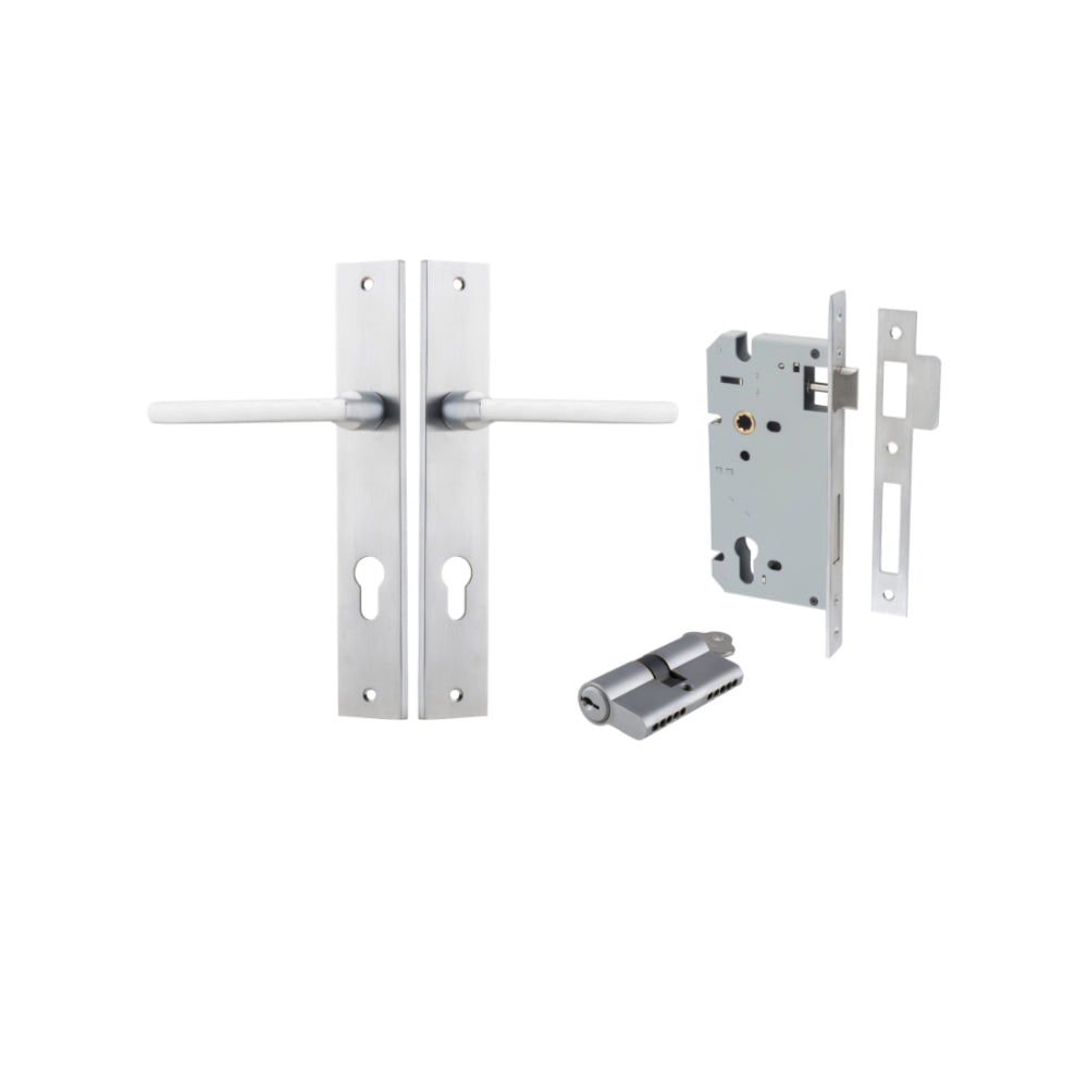 Pair of Iver Baltimore lever door handles on rectangular backplates, featuring a sleek modern design in a matte finish.