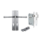 Door Lever Verona Rectangular Euro Brushed Chrome CTC85mm H240xW38xP59mm Entrance Kit, Mortice Lock Euro Brushed Chrome CTC85mm Backset 60mm, Euro Cylinder Key Thumb 6 Pin Brushed Chrome L70mm KA1 in Brushed Chrome