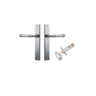 Door Lever Verona Rectangular Latch Brushed Chrome H240xW38xP59mm Passage Kit, Tube Latch Split Cam 'T' Striker Brushed Chrome Backset 60mm in Brushed Chrome