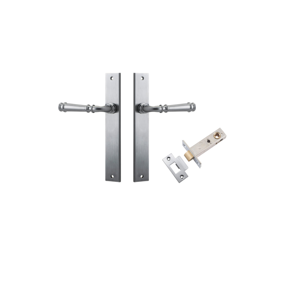Door Lever Verona Rectangular Latch Brushed Chrome H240xW38xP59mm Passage Kit, Tube Latch Split Cam 'T' Striker Brushed Chrome Backset 60mm in Brushed Chrome