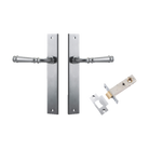 Door Lever Verona Rectangular Latch Brushed Chrome H240xW38xP59mm Passage Kit, Tube Latch Split Cam 'T' Striker Brushed Chrome Backset 60mm in Brushed Chrome