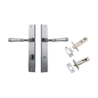 Door Lever Verona Rectangular Privacy Brushed Chrome CTC85mm H240xW38xP59mm Inbuilt Privacy Kit, Tube Latch Split Cam 'T' Striker Brushed Chrome Backset 60mm, Privacy Bolt Round Bolt Brushed Chrome Backset 60mm in Brushed Chrome