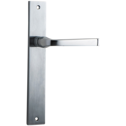 Pair of Iver Annecy lever door handles with rectangular backplates, featuring a sleek, modern design for interior doors.