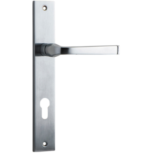 Door Lever Annecy Rectangular Euro Brushed Chrome CTC85mm H237xW50xP65mm in Brushed Chrome