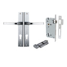 Door Lever Annecy Rectangular Euro Brushed Chrome CTC85mm H240xW38xP65mm Entrance Kit, Mortice Lock Euro Brushed Chrome CTC85mm Backset 60mm, Euro Cylinder Key Thumb 6 Pin Brushed Chrome L70mm KA1 in Brushed Chrome
