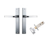Door Lever Annecy Rectangular Latch Brushed Chrome H240xW38xP65mm Passage Kit, Tube Latch Split Cam 'T' Striker Brushed Chrome Backset 60mm in Brushed Chrome