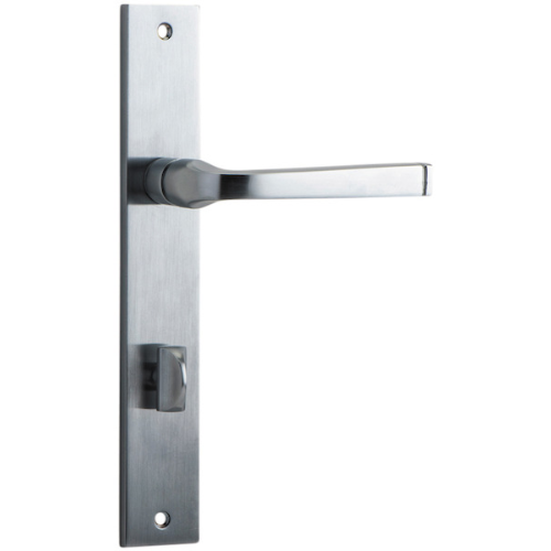 Door Lever Annecy Rectangular Privacy Brushed Chrome CTC85mm H237xW50xP65mm in Brushed Chrome
