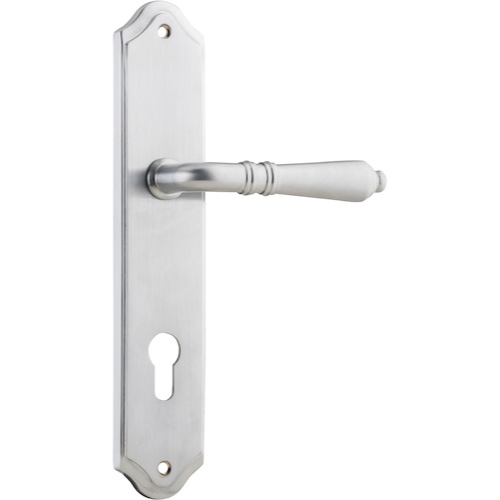 Door Lever Sarlat Shouldered Euro Brushed Chrome CTC85mm H250xW48xP57mm in Brushed Chrome