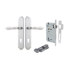 Door Lever Sarlat Shouldered Euro Brushed Chrome CTC85mm H250xW48xP57mm Entrance Kit Mortice Lock Euro Brushed Chrome CTC85mm Backset 60mm, Euro Cylinder Key Thumb 6 Pin Brushed Chrome L70mm KA1 in Brushed Chrome