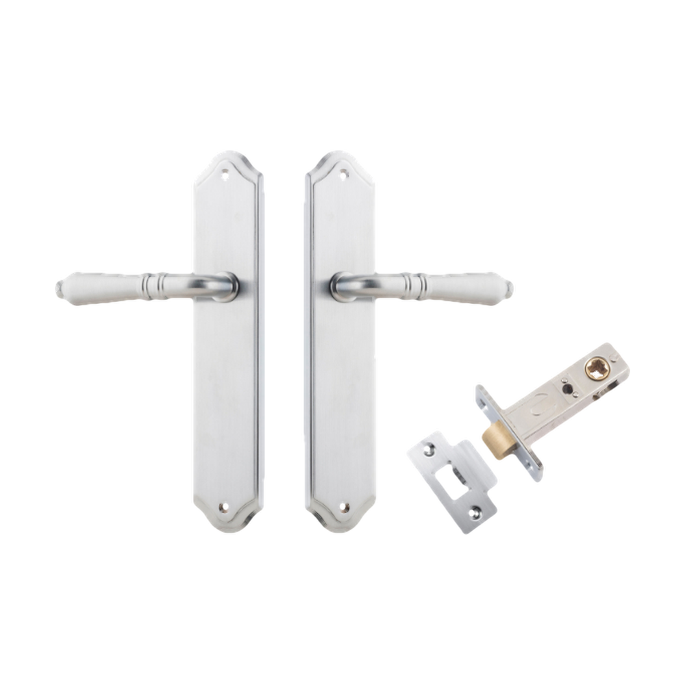 Door Lever Sarlat Shouldered Latch Brushed Chrome H250xW48xP57mm Passage Kit Tube Latch Split Cam 'T' Striker Brushed Chrome Backset 60mm in Brushed Chrome