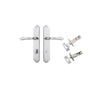 Door Lever Sarlat Shouldered Privacy Brushed Chrome CTC85mm H250xW48xP57mm Privacy Kit Tube Latch Split Cam 'T' Striker Brushed Chrome Backset 60mm, Privacy Bolt Round Bolt Brushed Chrome Backset 60mm in Brushed Chrome