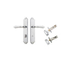 Door Lever Sarlat Shouldered Privacy Brushed Chrome CTC85mm H250xW48xP57mm Privacy Kit Tube Latch Split Cam 'T' Striker Brushed Chrome Backset 60mm, Privacy Bolt Round Bolt Brushed Chrome Backset 60mm in Brushed Chrome