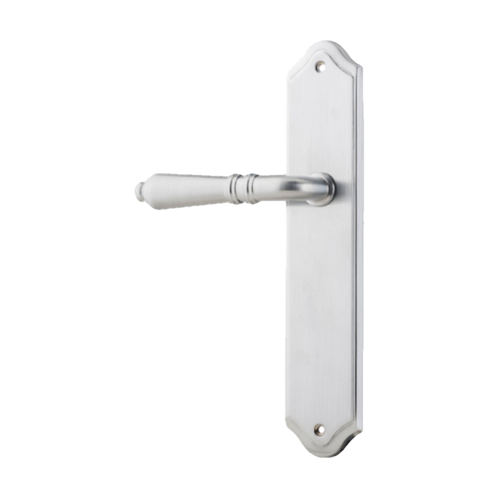 Door Lever Sarlat Shouldered Latch Left Hand Fixed Brushed Chrome L111xP55mm BPH250xW48mm in Brushed Chrome