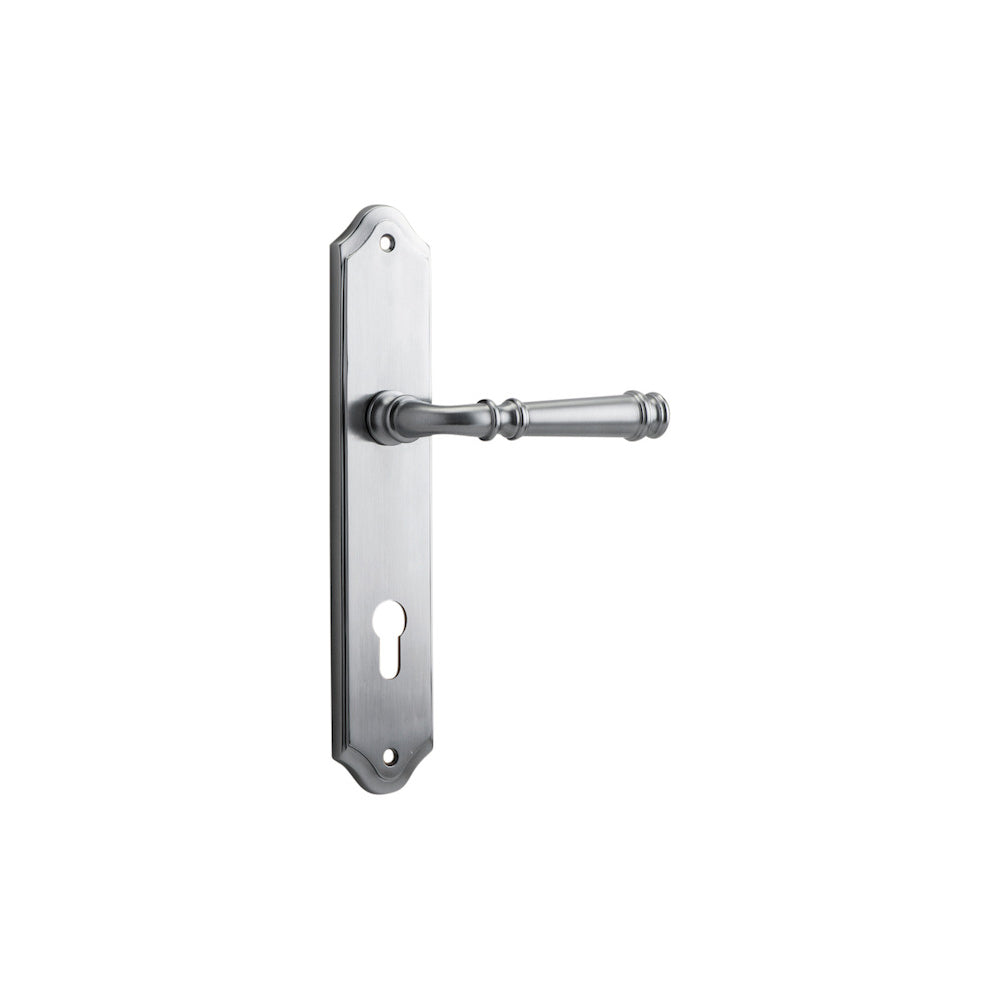 Door Lever Verona Shouldered Euro Brushed Chrome CTC85mm H237xW50xP59mm in Brushed Chrome