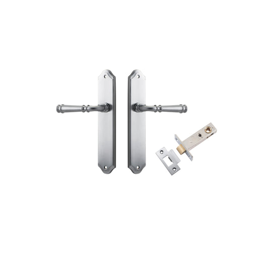 Door Lever Verona Shouldered Latch Brushed Chrome H240xW50xP59mm Passage Kit Tube Latch Split Cam 'T' Striker Brushed Chrome Backset 60mm in Brushed Chrome