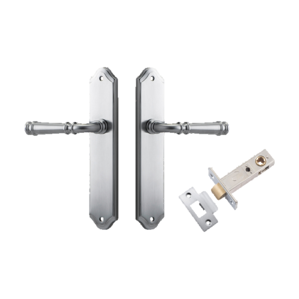 Door Lever Verona Shouldered Latch Brushed Chrome H240xW50xP59mm Passage Kit Tube Latch Split Cam 'T' Striker Brushed Chrome Backset 60mm in Brushed Chrome