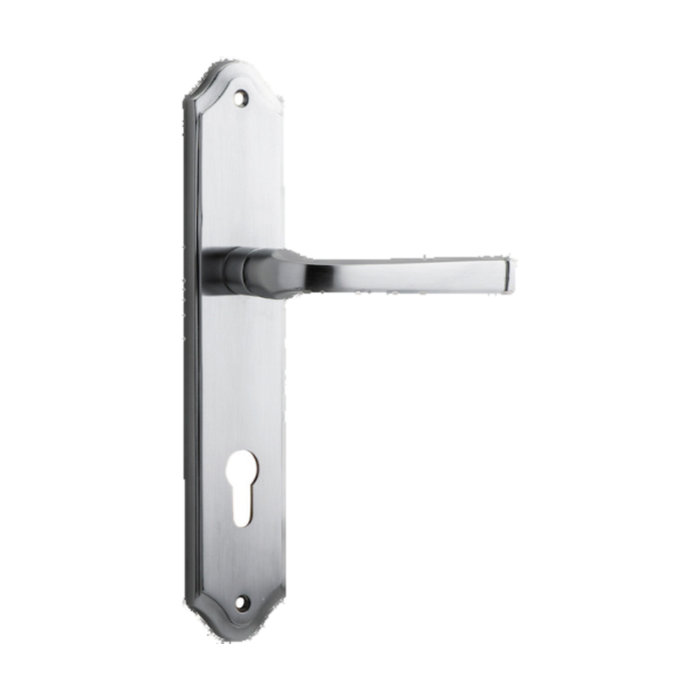 Door Lever Annecy Shouldered Euro Brushed Chrome CTC85mm H237xW50xP65mm in Brushed Chrome