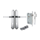Door Lever Annecy Shouldered Euro Brushed Chrome CTC85mm H240xW50xP65mm Entrance Kit Mortice Lock Euro Brushed Chrome CTC85mm Backset 60mm, Euro Cylinder Key Thumb 6 Pin Brushed Chrome L70mm KA1 in Brushed Chrome