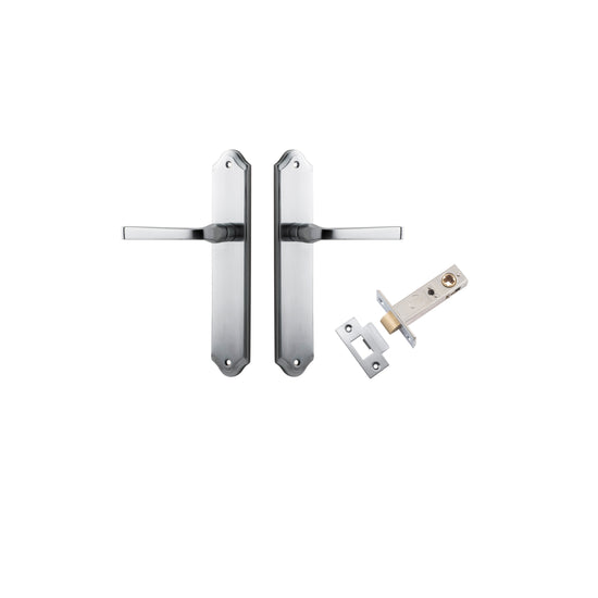 Door Lever Annecy Shouldered Latch Brushed Chrome H240xW50xP65mm Passage Kit, Tube Latch Split Cam 'T' Striker Brushed Chrome Backset 60mm in Brushed Chrome