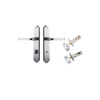 Door Lever Annecy Shouldered Privacy Brushed Chrome CTC85mm H240xW50xP65mm Inbuilt Privacy Kit Tube Latch Split Cam 'T' Striker Brushed Chrome Backset 60mm, Privacy Bolt Round Bolt Brushed Chrome Backset 60mm in Brushed Chrome