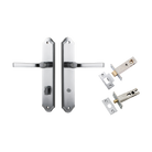 Door Lever Annecy Shouldered Privacy Brushed Chrome CTC85mm H240xW50xP65mm Inbuilt Privacy Kit Tube Latch Split Cam 'T' Striker Brushed Chrome Backset 60mm, Privacy Bolt Round Bolt Brushed Chrome Backset 60mm in Brushed Chrome