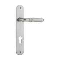 Door Lever Sarlat Oval Euro Brushed Chrome CTC85mm H230xW40xP55mm in Brushed Chrome