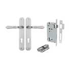 Door Lever Sarlat Oval Euro Brushed Chrome CTC85mm H240xW40xP55mm Entrance Kit Mortice Lock Euro Brushed Chrome CTC85mm Backset 60mm, Euro Cylinder Dual Function 5 Pin Brushed Chrome L65mm KA1 in Brushed Chrome