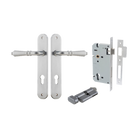 Door Lever Sarlat Oval Euro Brushed Chrome CTC85mm H240xW40xP55mm Entrance Kit Mortice Lock Euro Brushed Chrome CTC85mm Backset 60mm, Euro Cylinder Key Thumb 6 Pin Brushed Chrome L70mm KA1 in Brushed Chrome