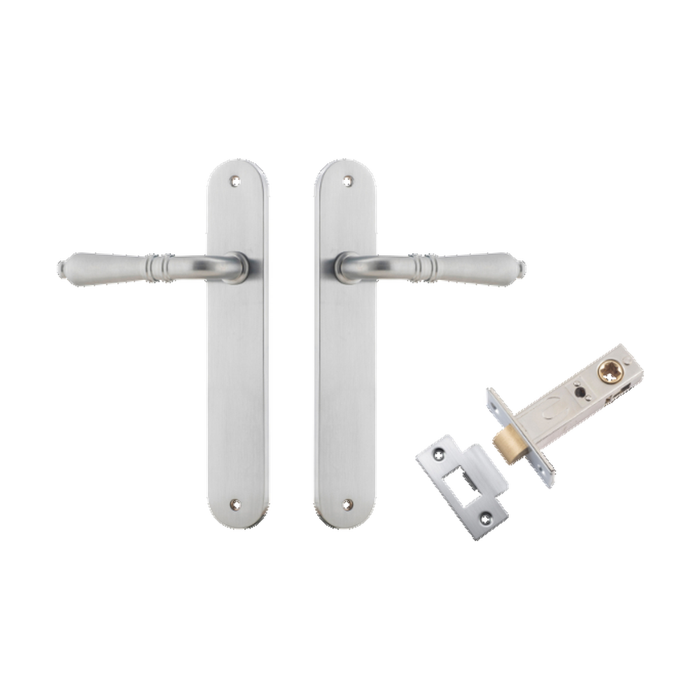 Door Lever Sarlat Oval Latch Brushed Chrome H240xW40xP55mm Passage Kit Tube Latch Split Cam 'T' Striker Brushed Chrome Backset 60mm in Brushed Chrome